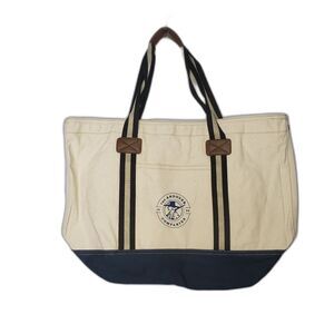 Heritage Canvas Tote Bag Navy Trim Striped Lining Large The Andover Companies